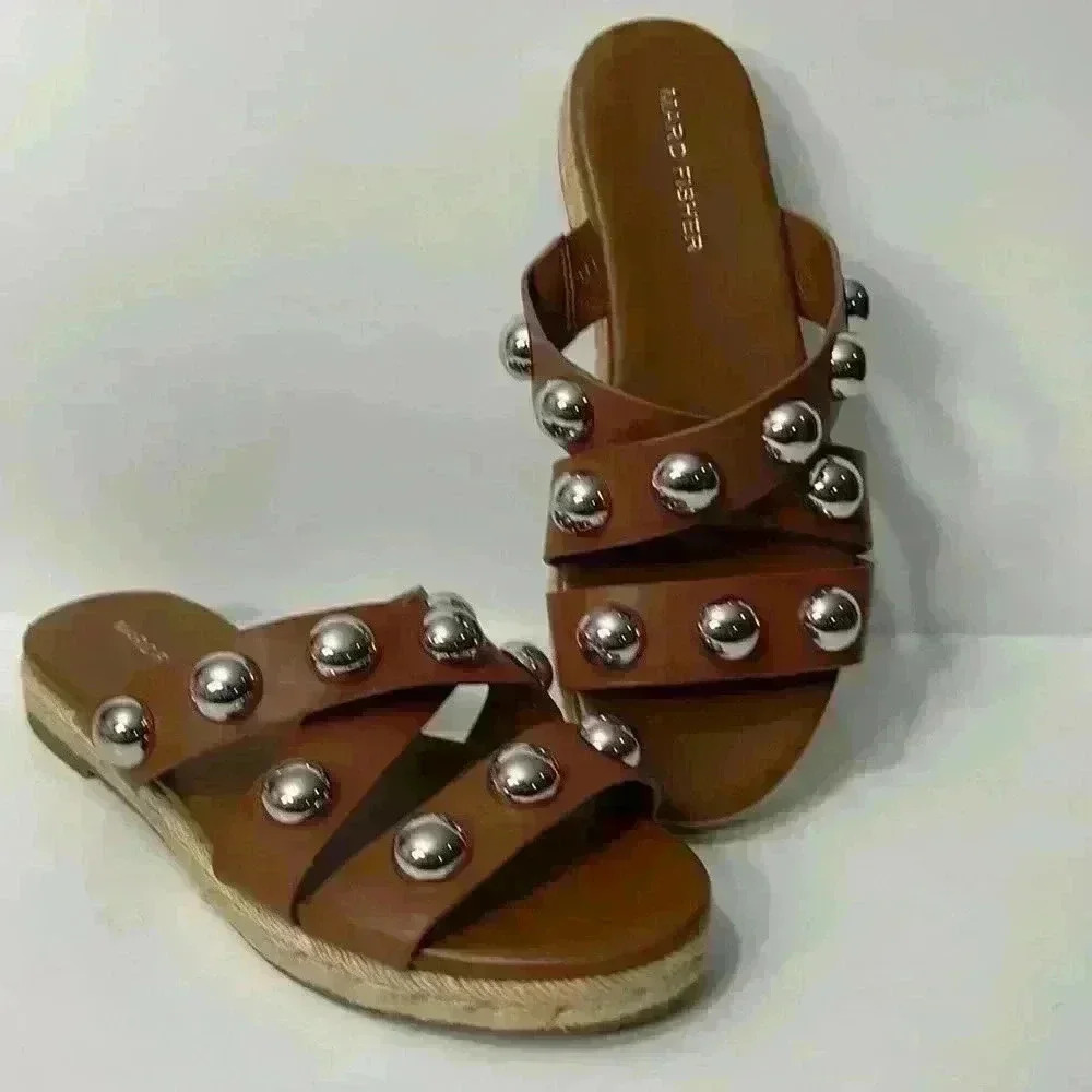 Marc Fisher Prisca Ball Stud Espadrille Slide Sandals - NWOT